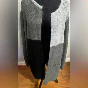 New Directions Women’s Colorblock Open Front Cardigan Sweater Size L Black/Gray